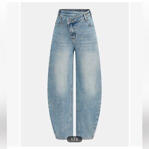High-Waist Denim Asymmetric Curved-Leg Jeans